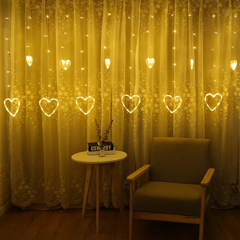 BowLift | Heart-Shaped LED Curtain Lights – 3.5M Fairy Garland for Valentine’s Day, Weddings, Christmas, and Bedroom Party Decor (220V/110V)