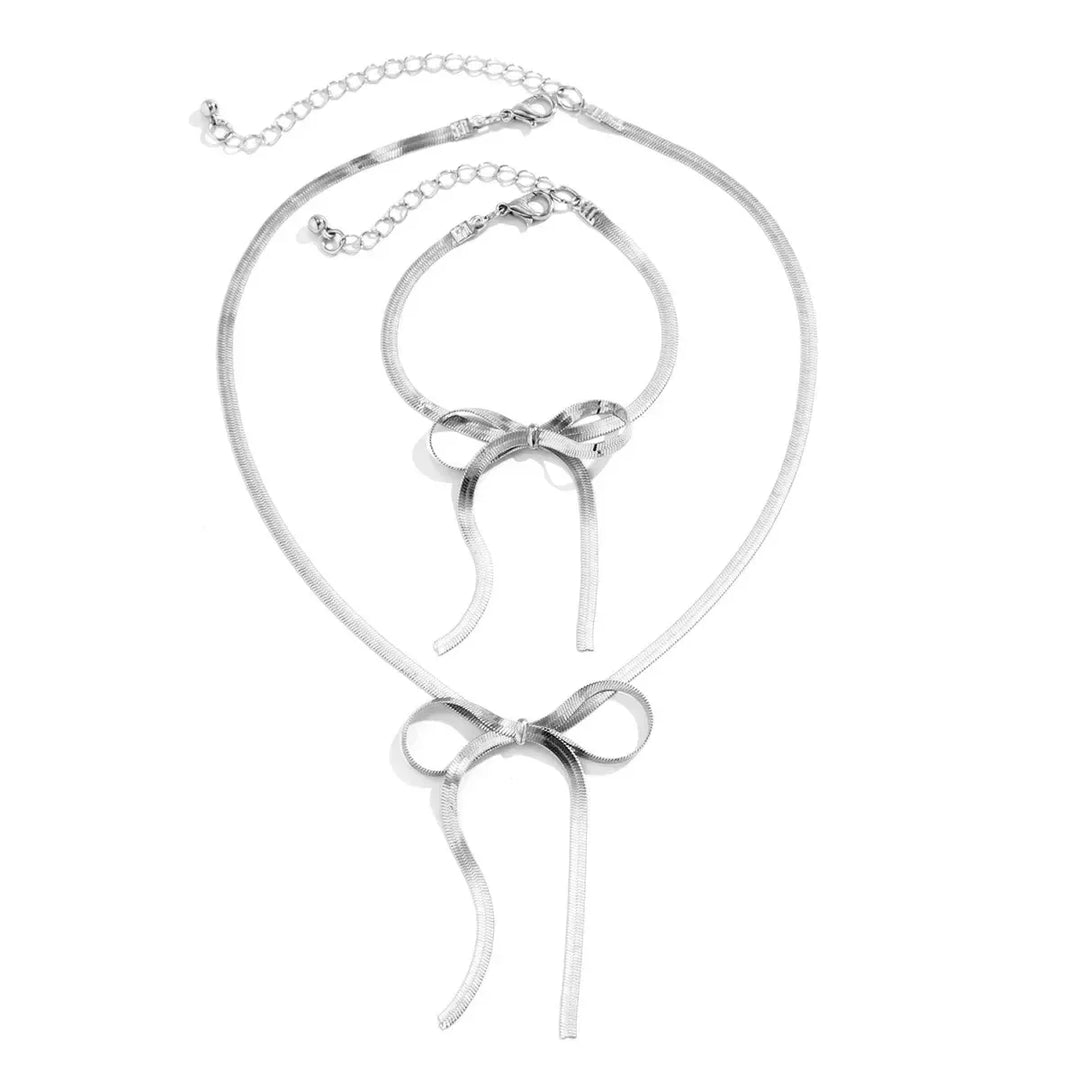 BowLift | Herringbone Chain Bow Necklace and Bracelet Set