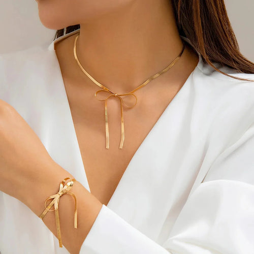 BowLift | Herringbone Chain Bow Necklace and Bracelet Set