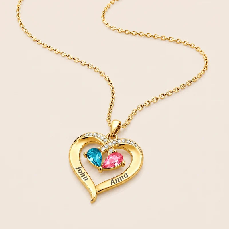 Forever Yours - Birthstone Heart Necklace & Engraved Walnut Box