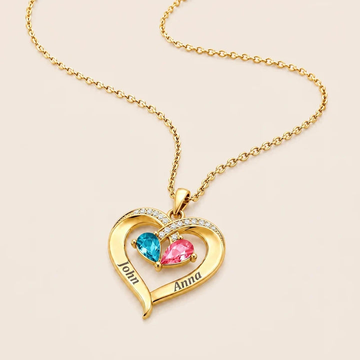 Forever Yours - Birthstone Heart Necklace & Engraved Walnut Box
