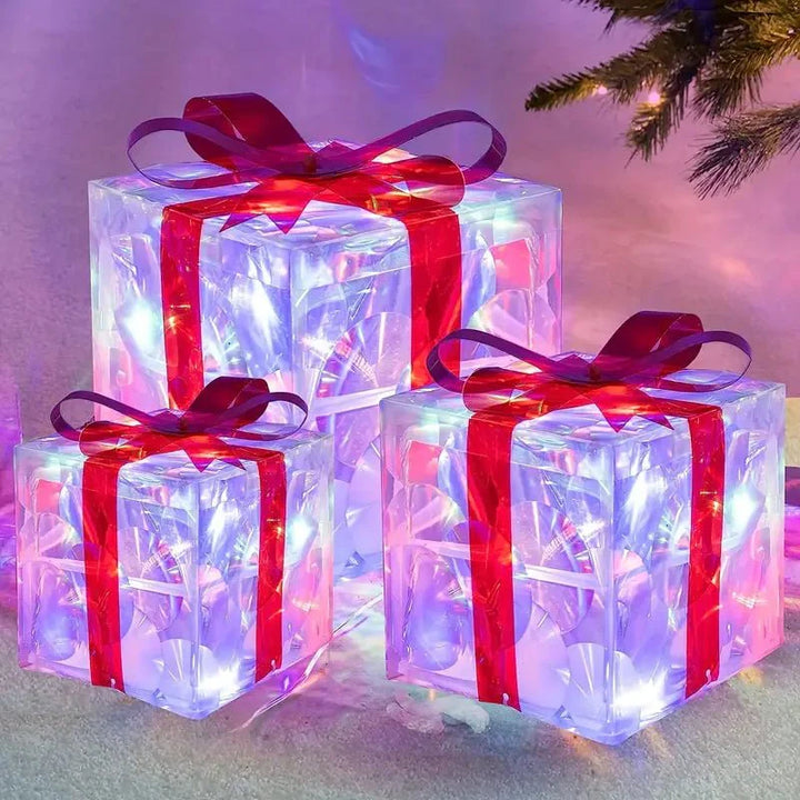 BowLift | Luminous gifts - set of 3 illuminated boxes - Christmas decoration for indoor and outdoor