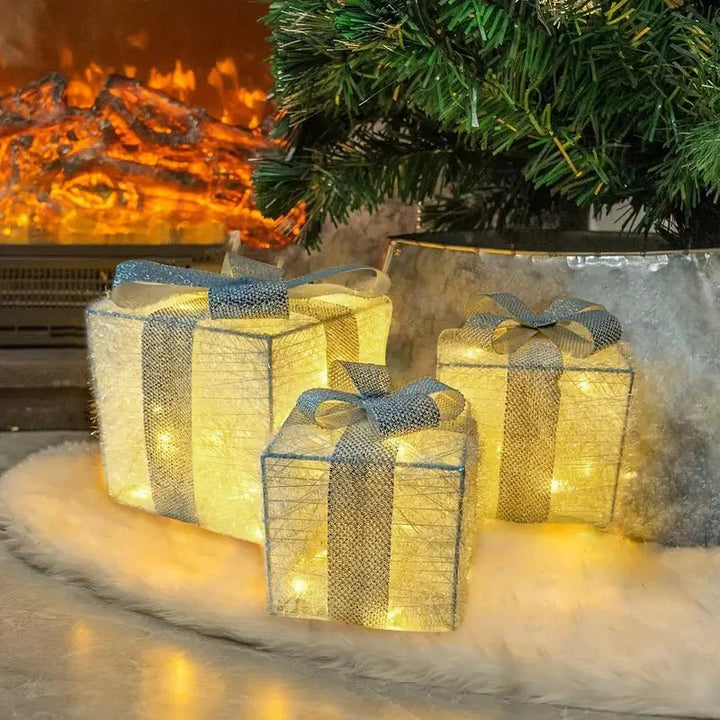 BowLift | Luminous gifts - set of 3 illuminated boxes - Christmas decoration for indoor and outdoor