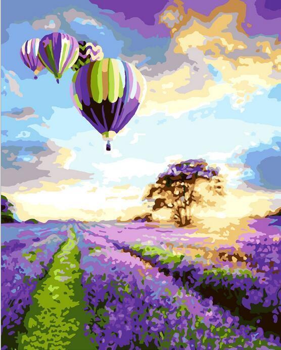 Hot Air Balloon Lavender Field - Van-Go Paint-By-Number Kit | Bowlift