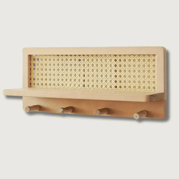 BowLift | Rustic Wooden Wall Shelf with 4 Hooks