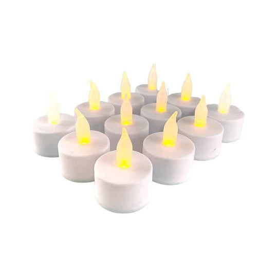 LED tealight 12 pcs. in white with flame (including batteries) | Bowlift