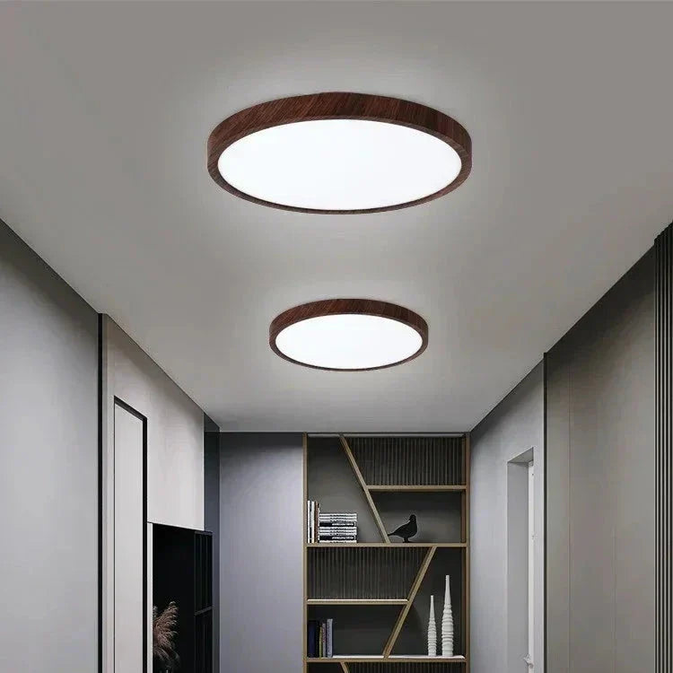 BowLift | Modern Circular Ceiling Lamp with Adjustable LED Lighting in Warm Walnut Color for Living Room and Bedroom