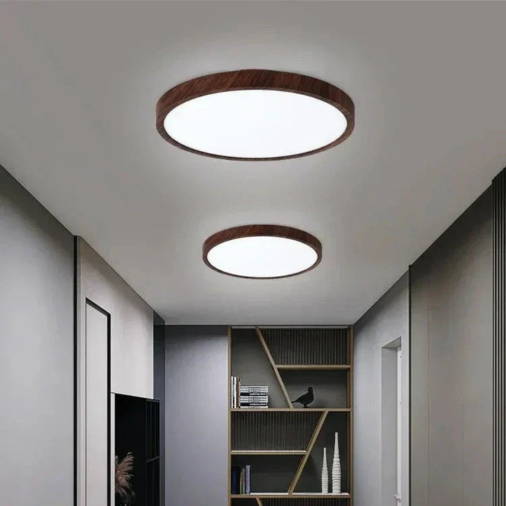 BowLift | Modern Circular Ceiling Lamp with Adjustable LED Lighting in Warm Walnut Color for Living Room and Bedroom