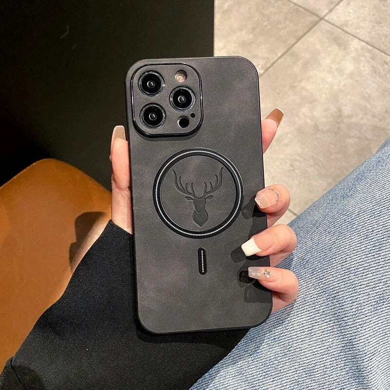 BowLift | Luxury Deer Leather Apple iPhone Case | Magnetic Phone Case, Wireless Case, MagSafe, Wireless Charging, Protective Case, Cover for iPhone 15, 14, 13 Pro Max Plus