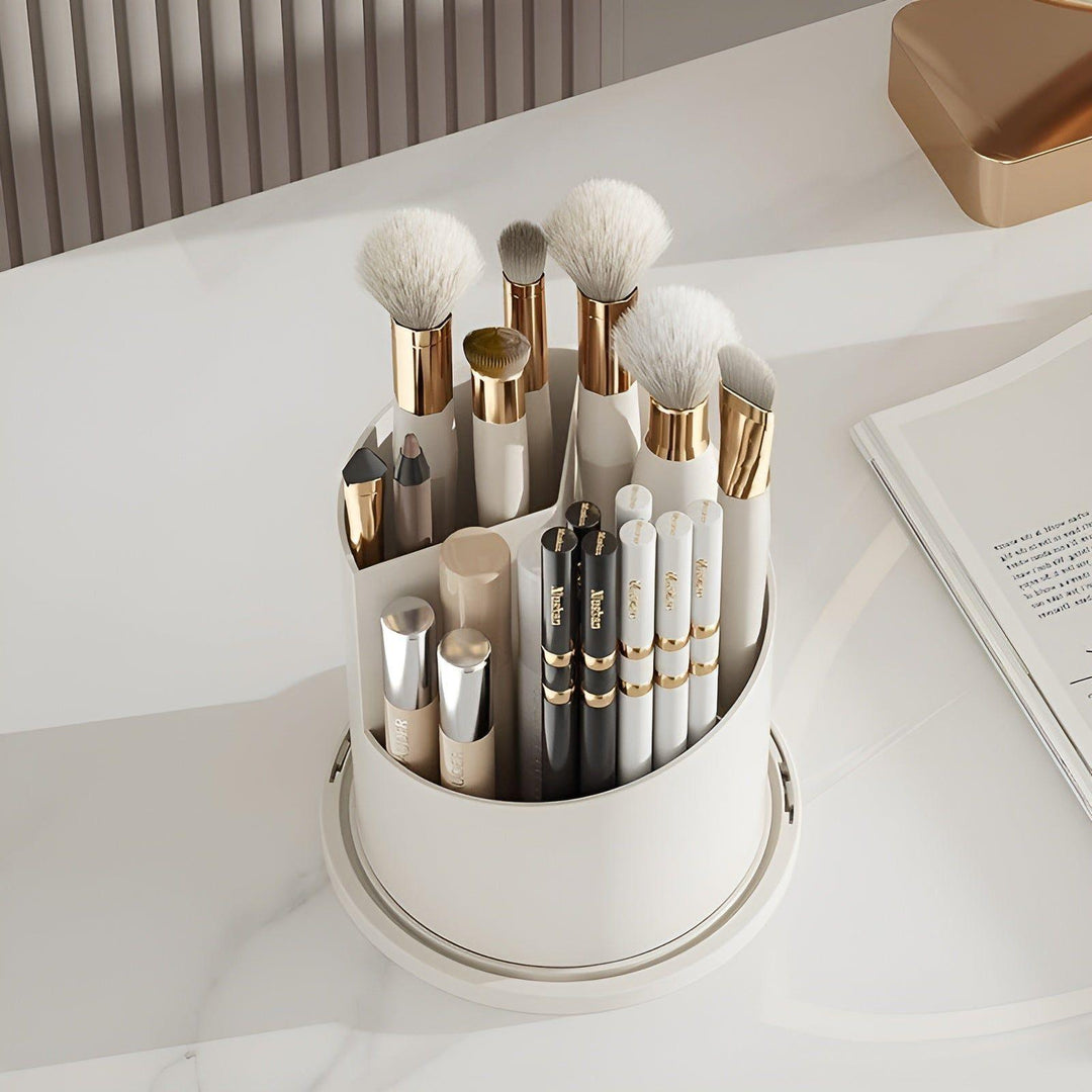 BowLift | Beauty SpinMate – 360° Rotating Makeup Brush Holder & Cosmetic Organiser with Dustproof Lid