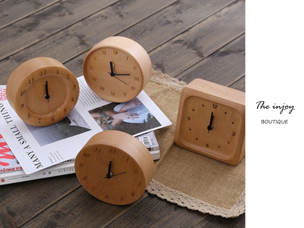 BowLift | Beech Wood Alarm Clock Small, No Screen Minimalist Desk Clock, Nightstand Clock, Gift for Him