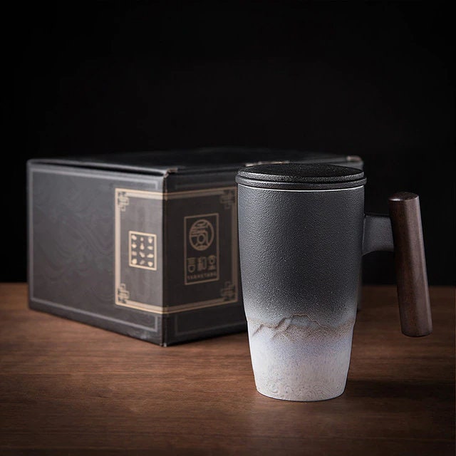 BowLift | Large Cup, Ceramic Tea Cup with Lid. Large Tea Cup with Lid