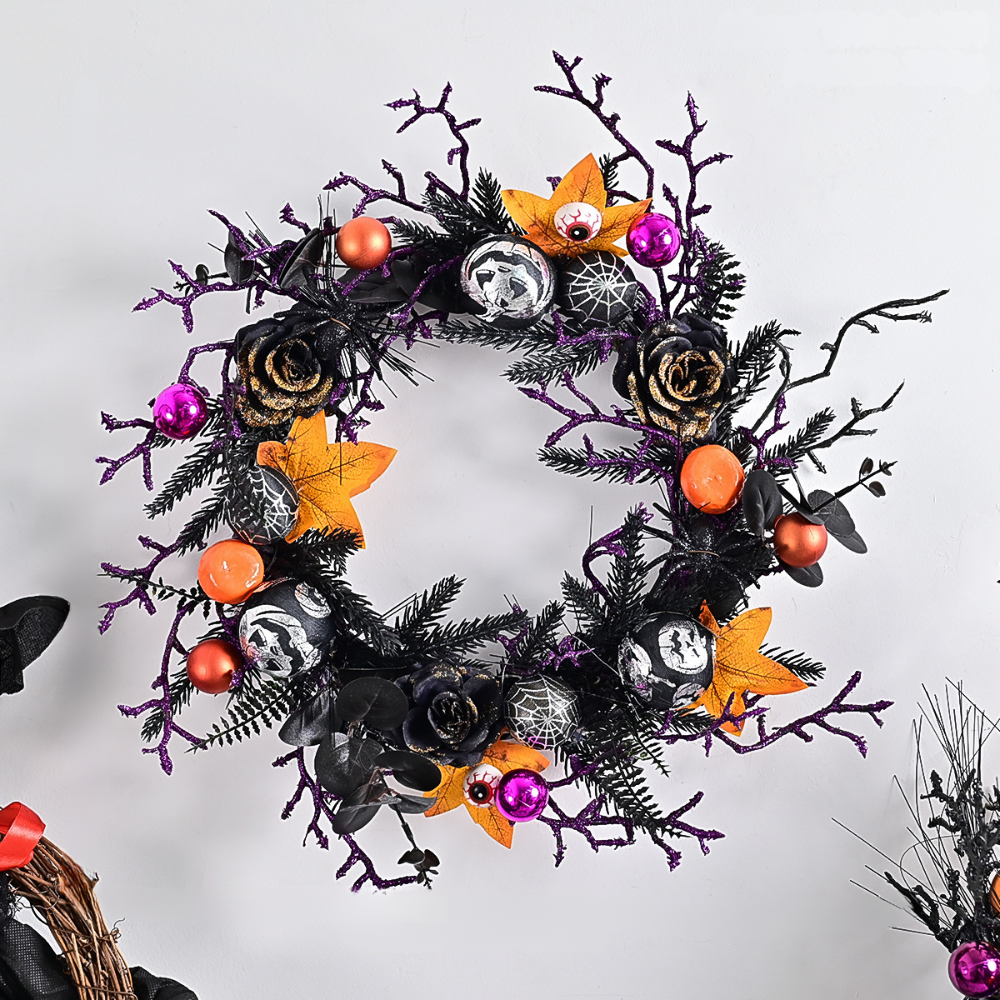 BowLift | Halloween Gothic Floral Spiderweb Wreath | Spooky Door Decor