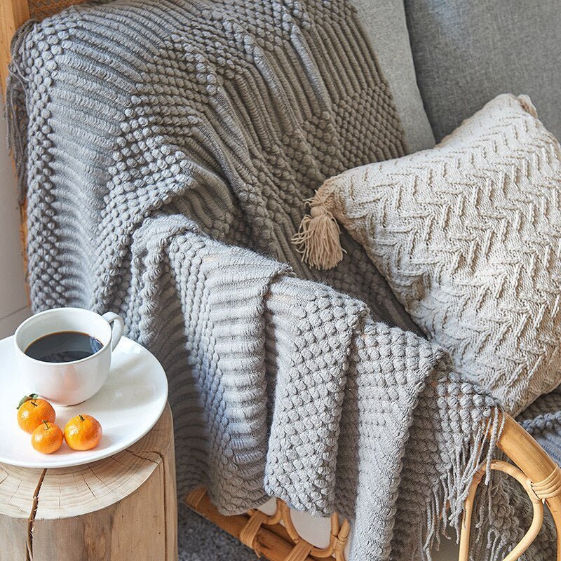 BowLift | Sofa Throw Knitted Cotton Decorative Blanket