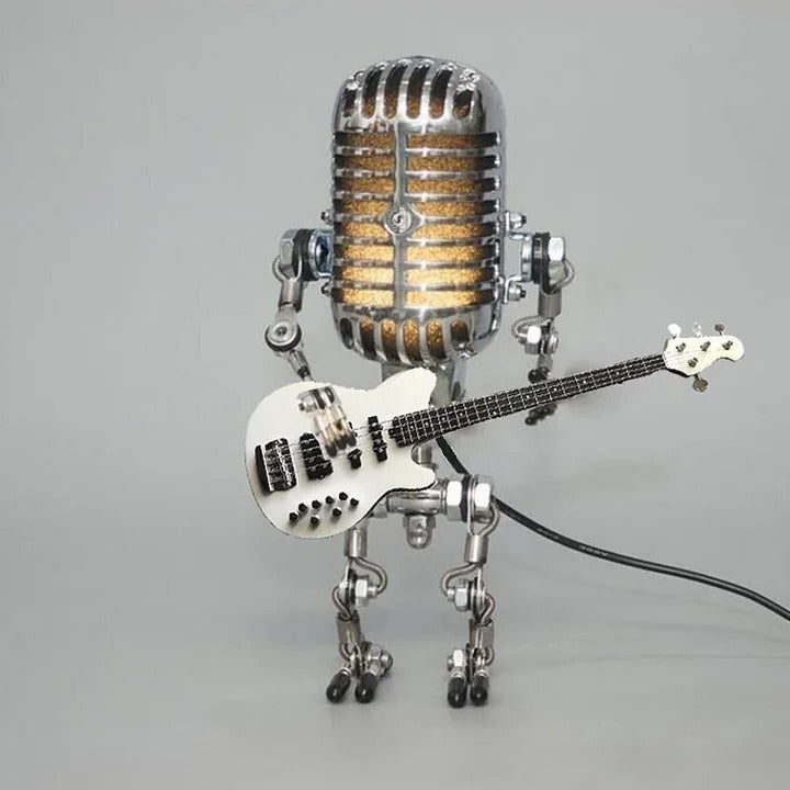 BowLift | Industrial Style Robot Lamp with Guitar and Vintage Microphone Design