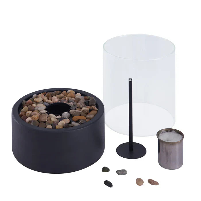 BowLift | Table lantern FlammaLume | Portable decorative fire lamp | Modern design & flame effect | For indoor & outdoor | Round made of steel & glass