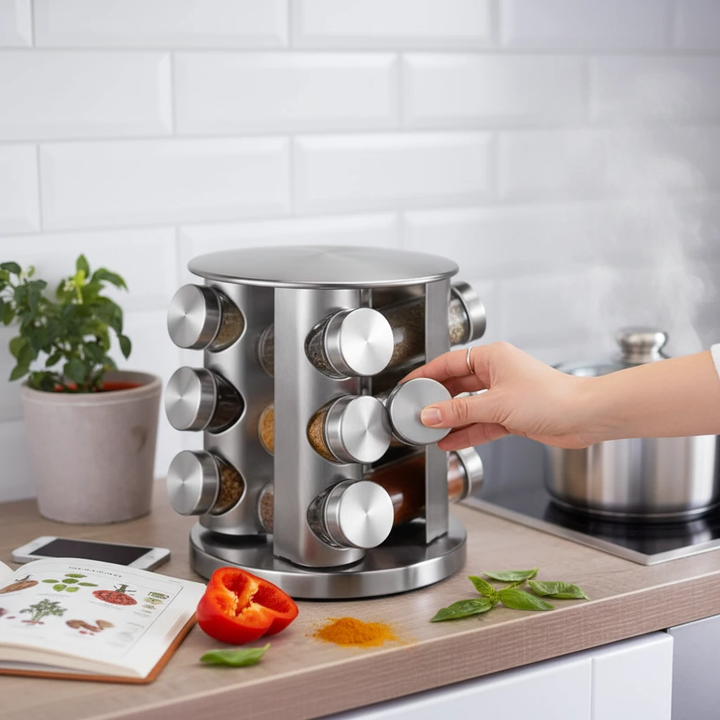 Rotating spice rack with 12 jars | Bowlift