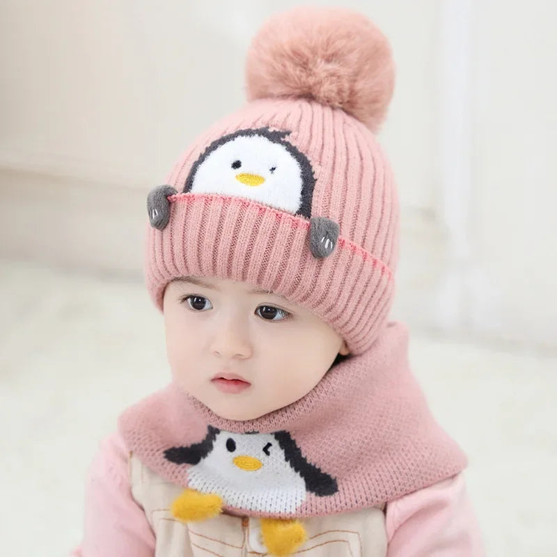 BowLift | Warm Penguin Look – Knit Beanie & Scarf Set for Kids