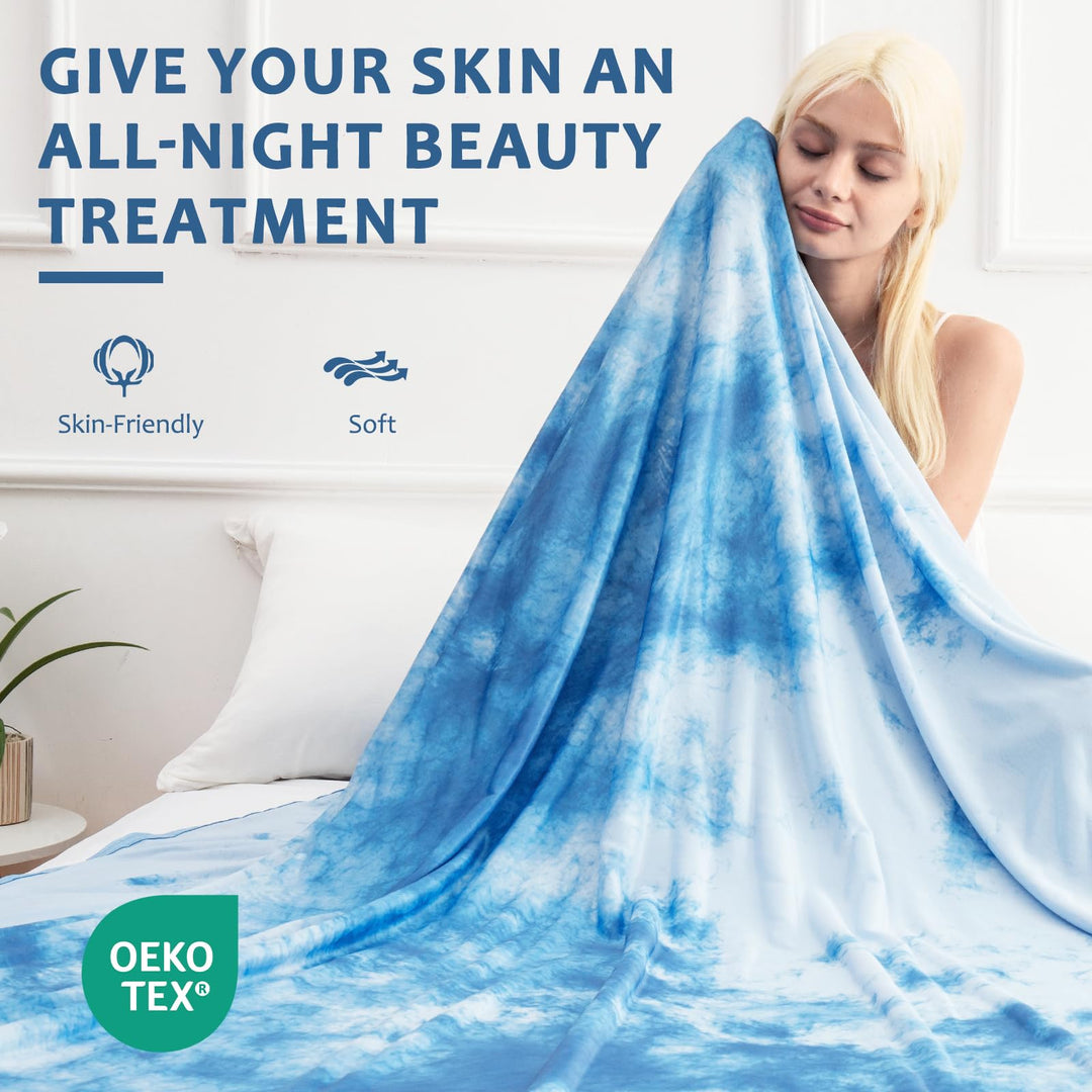 Tie Dye Cooling Blanket – Q-Max 0.5+ Double-Layer Dual-Sided Cool Touch Blanket for Comfortable Summer Nights – Blue | Bowlift