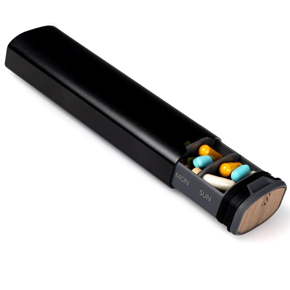 BowLift | MediEase Weekly Pill Organizer – Elegant Wooden & Aluminium Pill Box