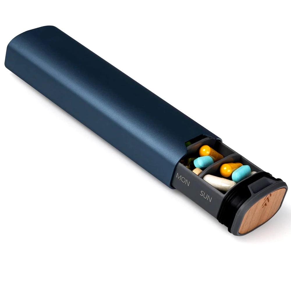 BowLift | MediEase Weekly Pill Organizer – Elegant Wooden & Aluminium Pill Box