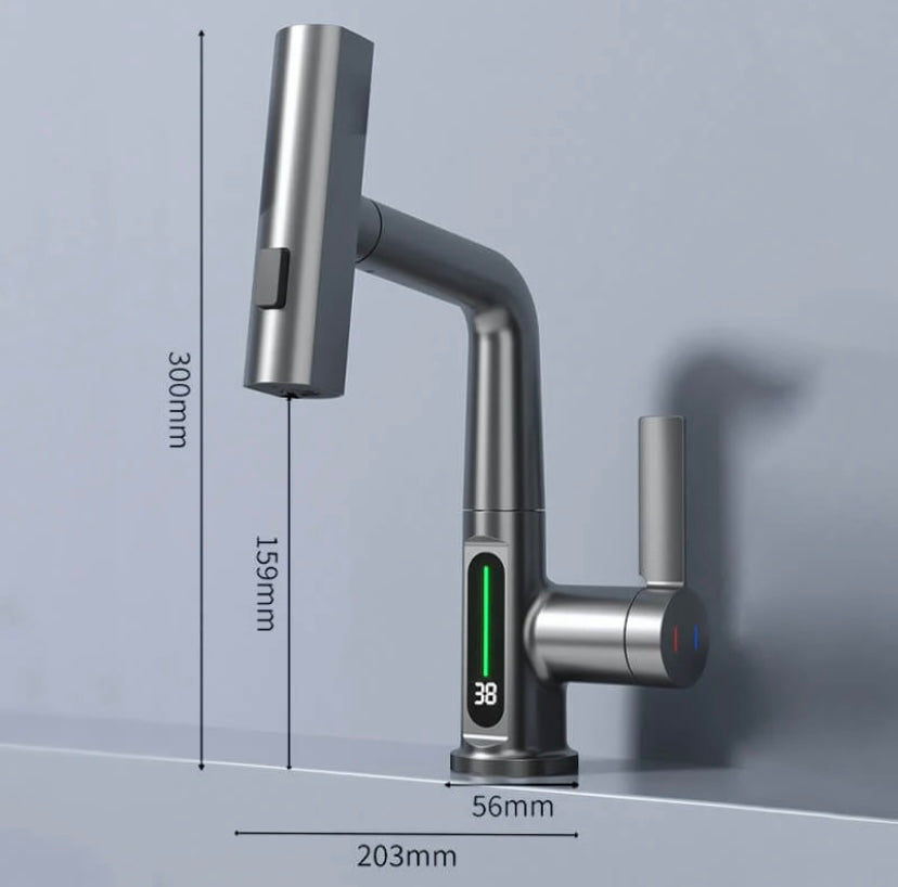 BowLift | WaterMaster Flexible LED Kitchen & Bathroom Faucet – 360° Swivel, Pull-Out Hose & 5 Spray Modes