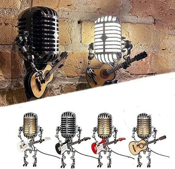 BowLift | Vintage Metal Microphone Robot With Guitar Lamp