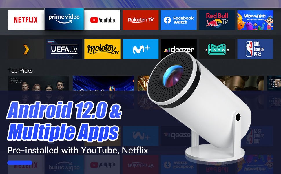 BowLift | VisionCast 130X – Portable Mini Projector with Android 12 and 130 Inch Projection