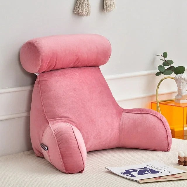 BowLift | Backrest Pillow with Arms | Adjustable Headrest, Soft Velour Cover & Ideal for Couch or Bed Relaxation