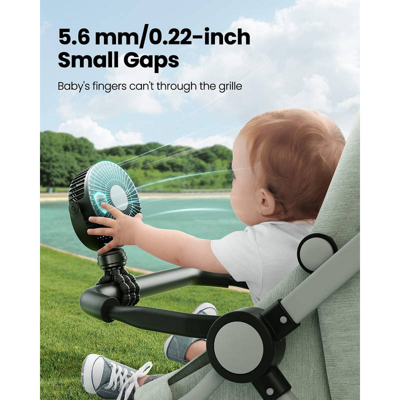 Portable Stroller Fan USB C Rechargeable, 5 Speed Quiet Baby Clip Fan with LED Display 10H Battery for Car Seat Crib Travel | Bowlift