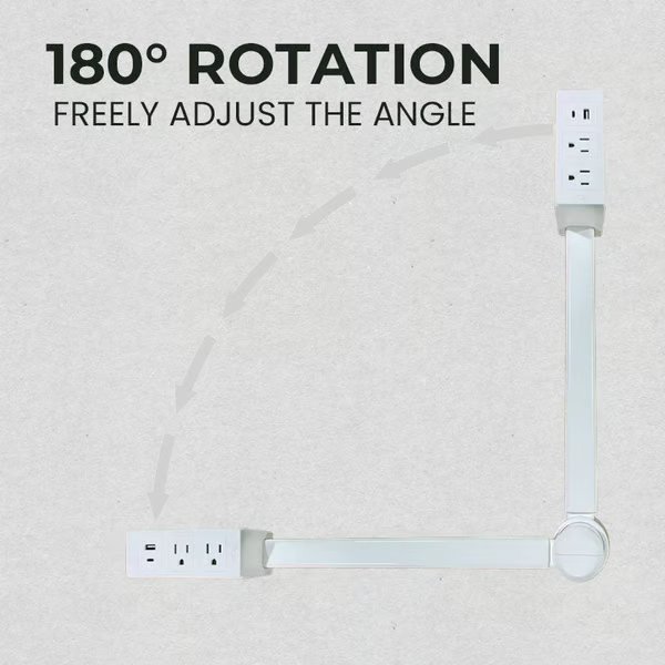 BowLift | Power Outlet Extender | USB-A & USB-C Charging Hub | Dual AC Outlets | 70cm Flexible Arm