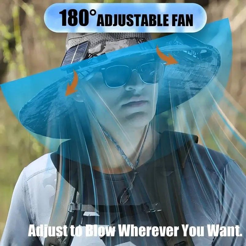 Outdoor Wide Brim Sun Hat with 2 Solar Fans, UV Protection for Men & Women, Cooling Hat for Camping & Hiking | Bowlift