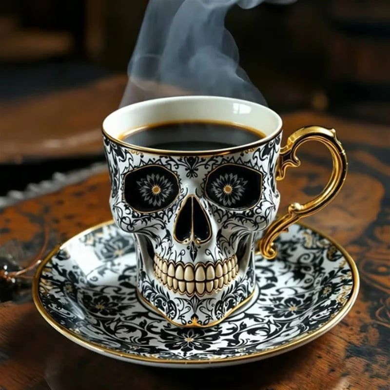 BowLift | Gothic Skull Decorative Mug Noctura – Artistic Hand-Painted Skull Decoration