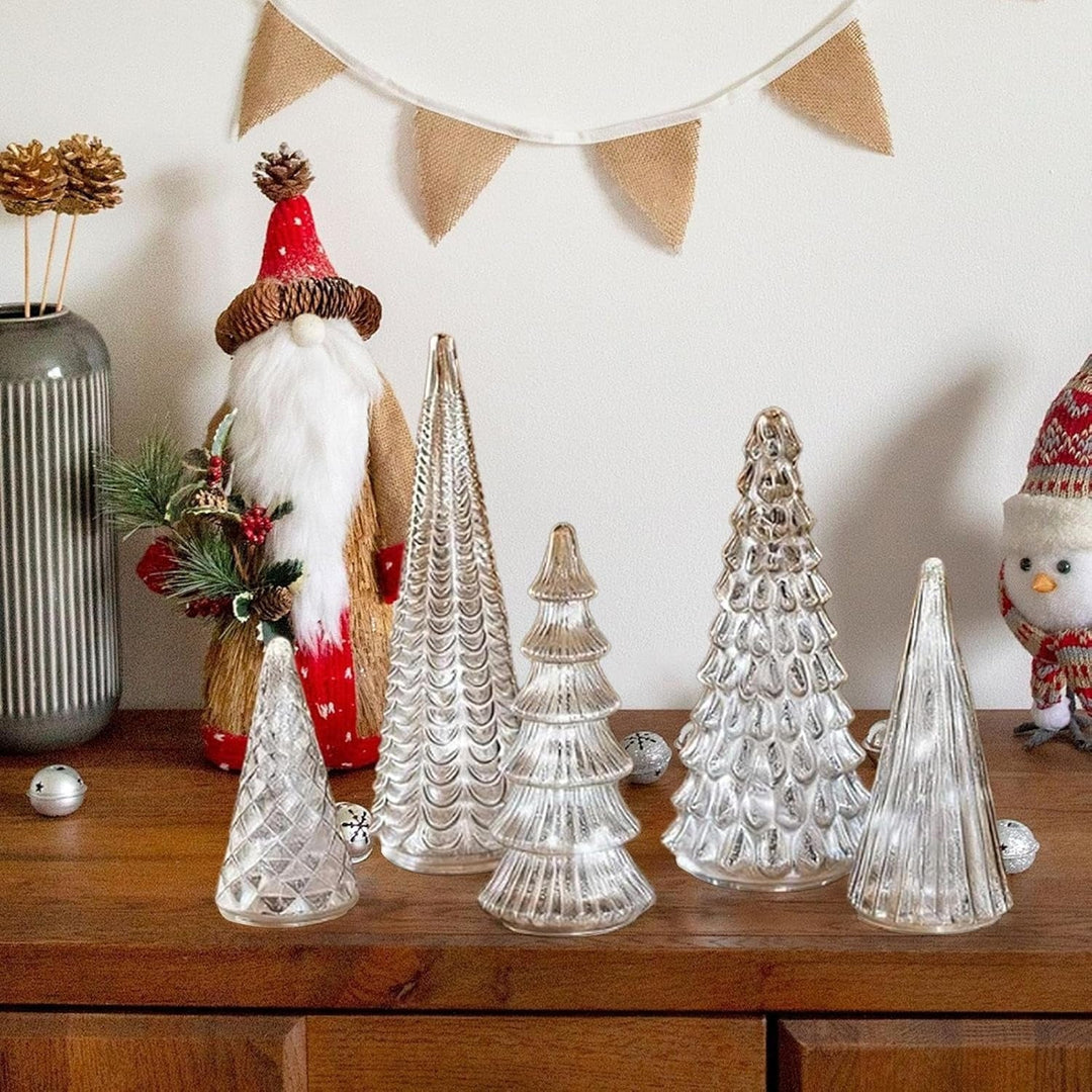 BowLift | GlansPine LED Pine Set – 5-piece Silver Christmas Decoration with Warm Light