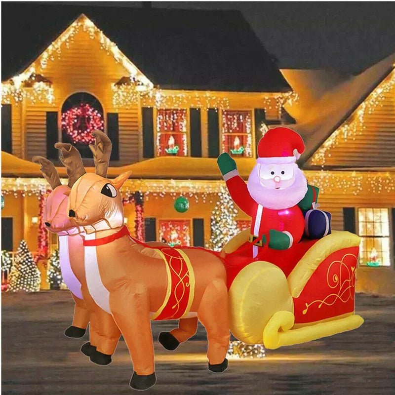 BowLift | Inflatable Santa Claus Christmas Decor -  Inflatable Santa on Sleigh with Reindeer Holiday Decoration