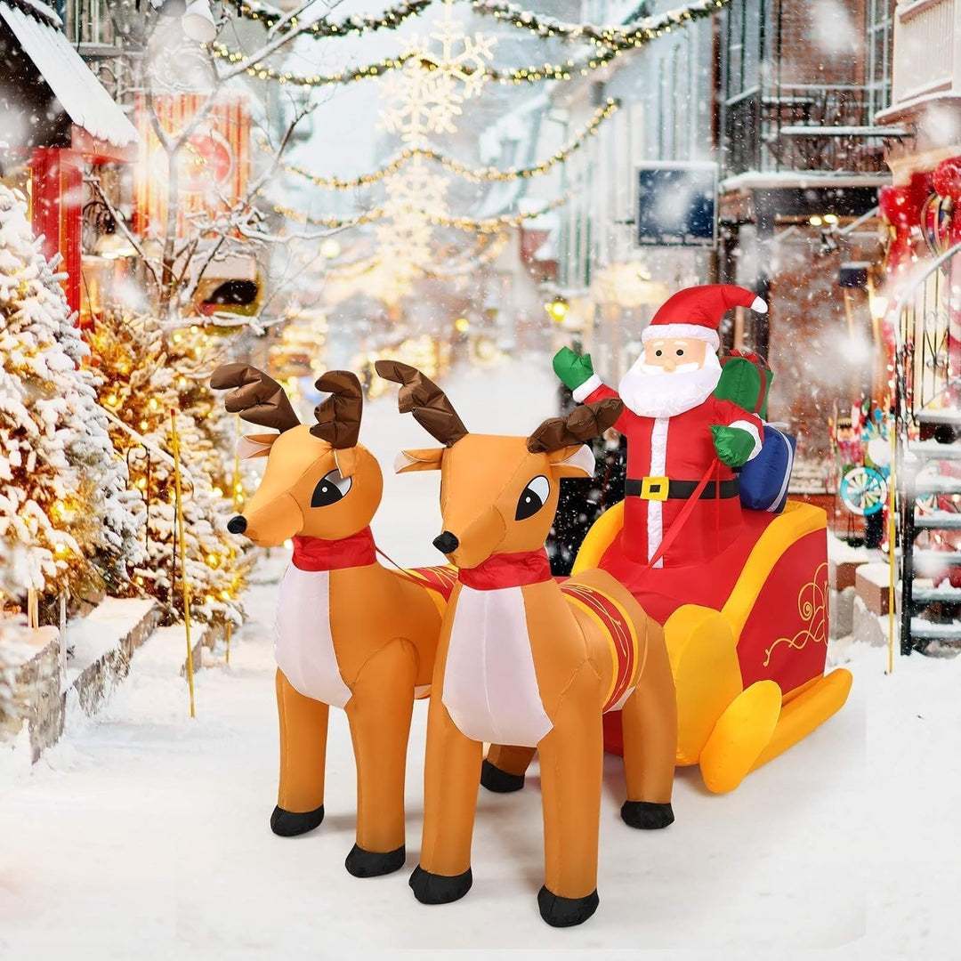 BowLift | Inflatable Santa Claus Christmas Decor -  Inflatable Santa on Sleigh with Reindeer Holiday Decoration