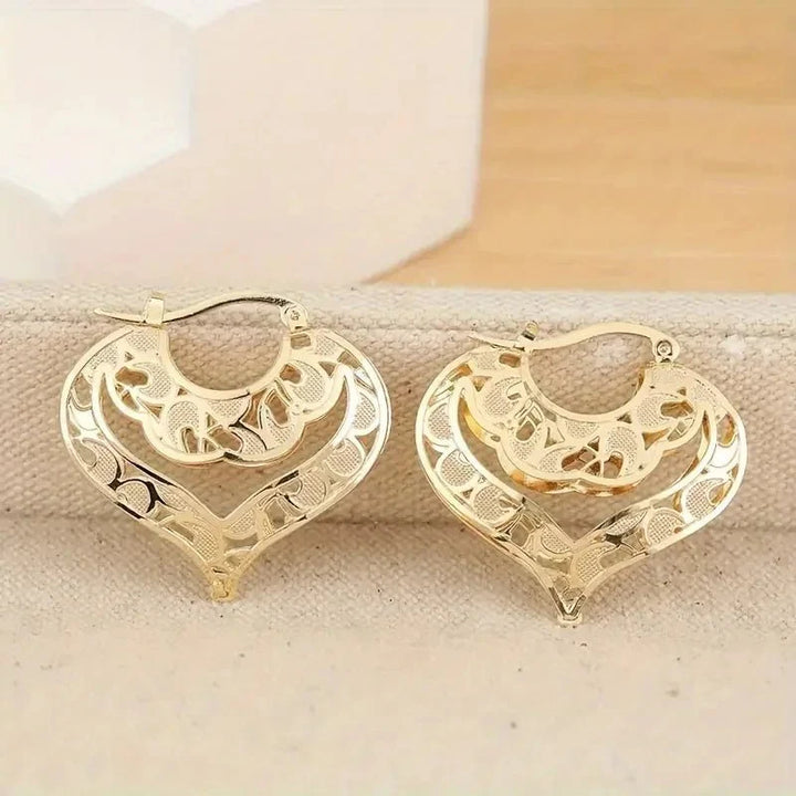 BowLift | Intricate Open Heart Golden Earrings