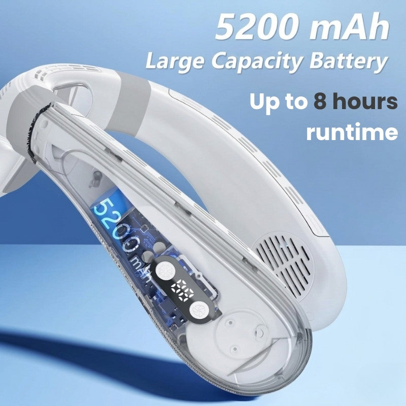 Dual-Cooling Neck Fan with 5200mAh Battery & Cooling Plate | Bowlift