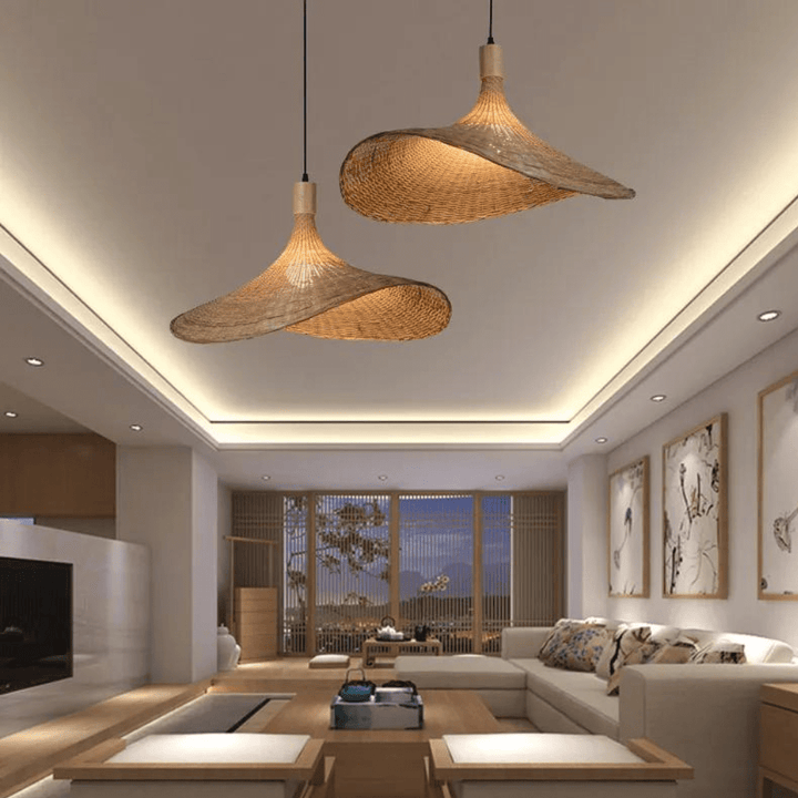 Natural Rattan Pendant Light | Rustic Lighting for Living Room & Dining Room | Handmade Design | Bowlift