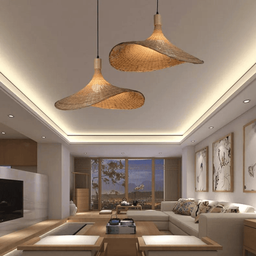 Natural Rattan Pendant Light | Rustic Lighting for Living Room & Dining Room | Handmade Design | Bowlift