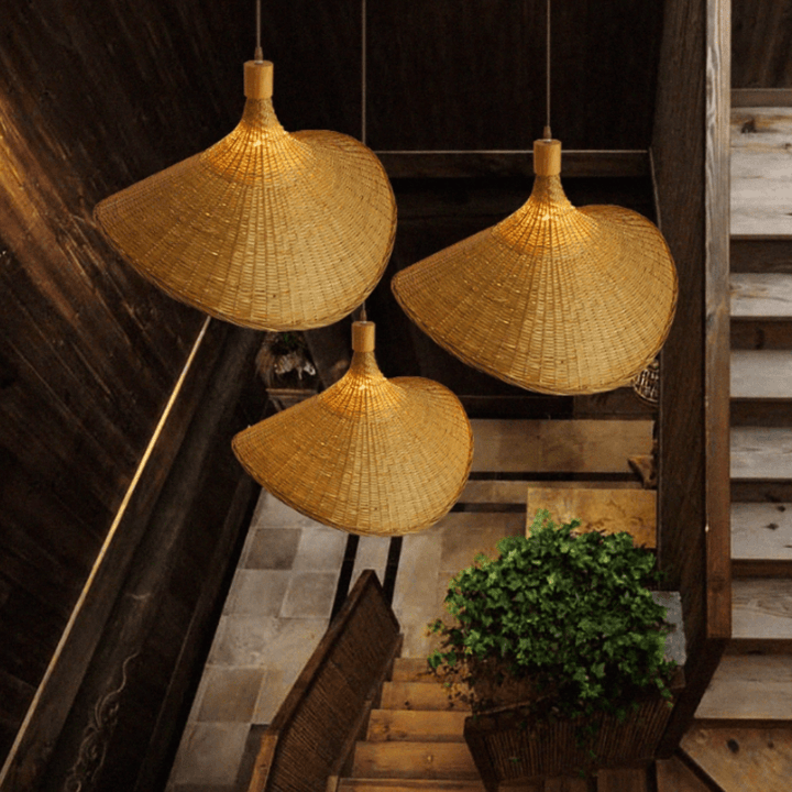 Natural Rattan Pendant Light | Rustic Lighting for Living Room & Dining Room | Handmade Design | Bowlift