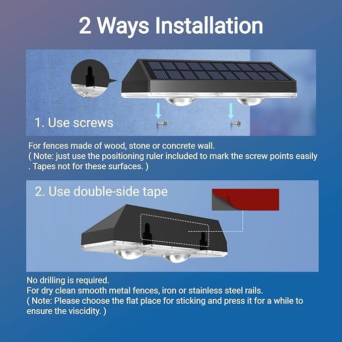BowLift | Solar fence lights outdoor warm white & RGB changing solar deck lights, LED solar lights for outdoor wall railing terrace stairs step garden backyard