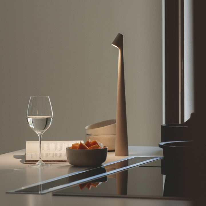 BowLift | Sculpting Table Lamp Wireless LED Lamp Solid Aluminium 10000mAh Battery 3-Level Dimming CRI 90 USB-C Charging Port Warm White 2700K