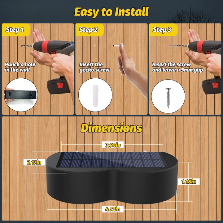 BowLift | Solar fence lights outdoor wall lights Waterproof IP65, Warm white & RGB 8 specific fixed colors for fence wall step deck patio