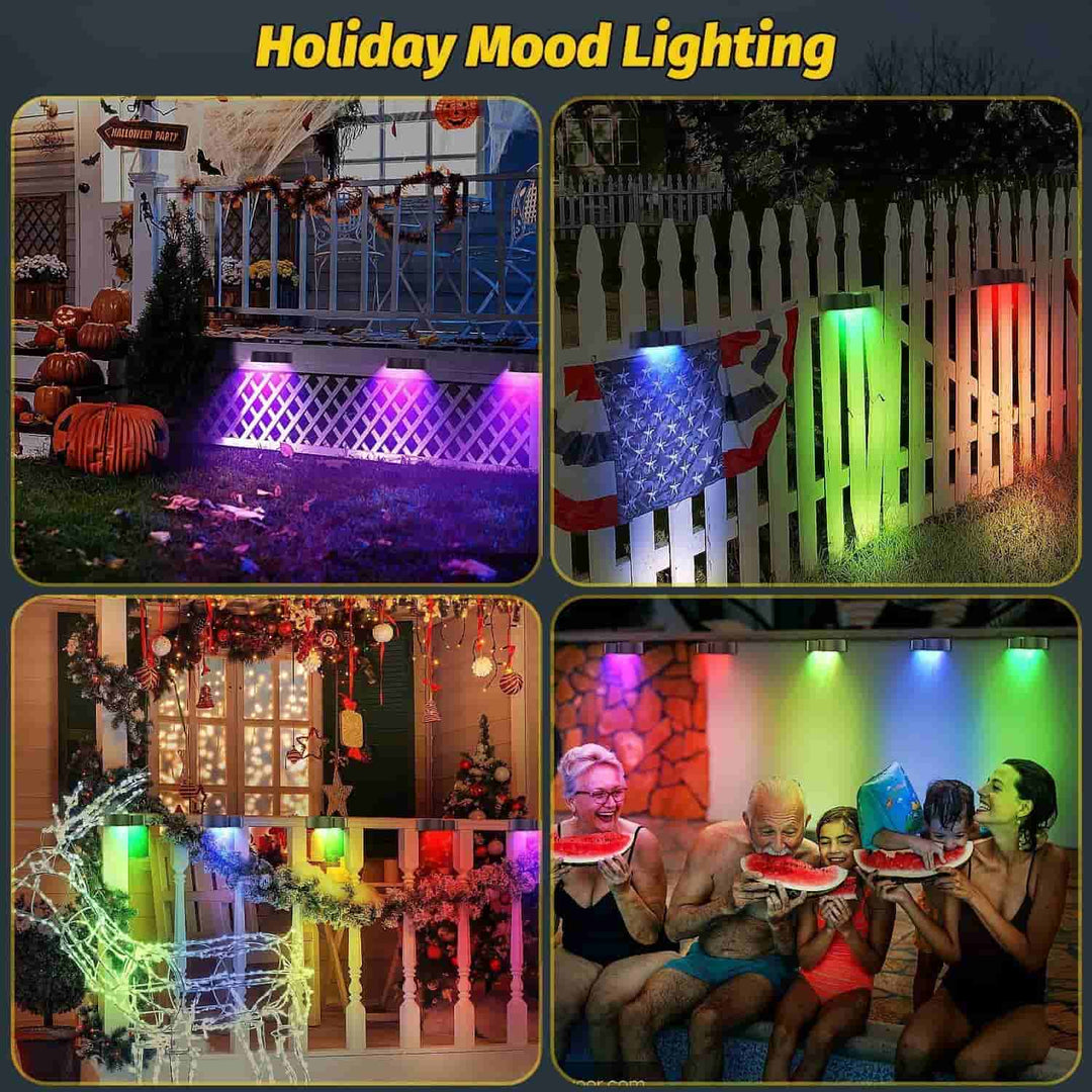 BowLift | Solar fence lights outdoor wall lights Waterproof IP65, Warm white & RGB 8 specific fixed colors for fence wall step deck patio