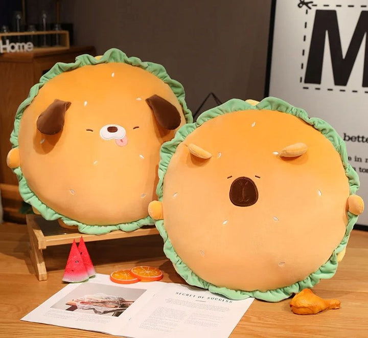 BowLift | Capybara & Dog Hamburger Plushie Pillow