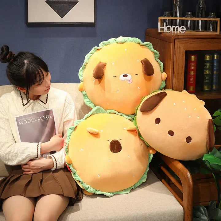 BowLift | Capybara & Dog Hamburger Plushie Pillow