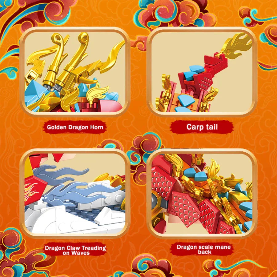 BowLift | Chinese Lunar Red Blue-Tipped Dragon Building Blocks