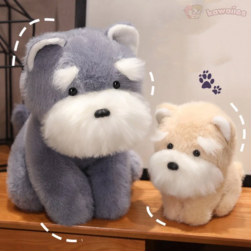 BowLift | Fluffy Gray Biege Schnauzer Dog Plushie