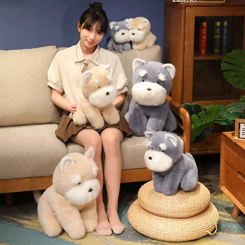 BowLift | Fluffy Gray Biege Schnauzer Dog Plushie